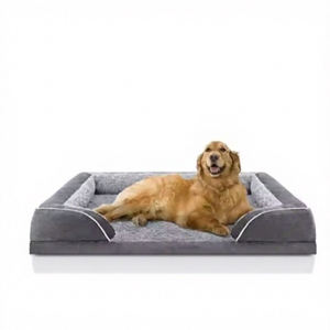 Suppliers Custom Gray Velvet Rectangle Orthopedic <b>Dog</b> <b>Bed</b> Outdoor Travel Memory Foam 4 Sided Pillow Pet <b>Bed</b> for <b>Medium</b> <b>Dog</b> - Product Image 1