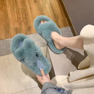Vente en gros de sandales en peluche végan bouclées en <span class=keywords><strong>fourrure</strong></span> de renard de couleur pour femmes, sandales d'intérieur en peluche en fausse <span class=keywords><strong>fourrure</strong></span> moelleuse à la mode - Product Image 5