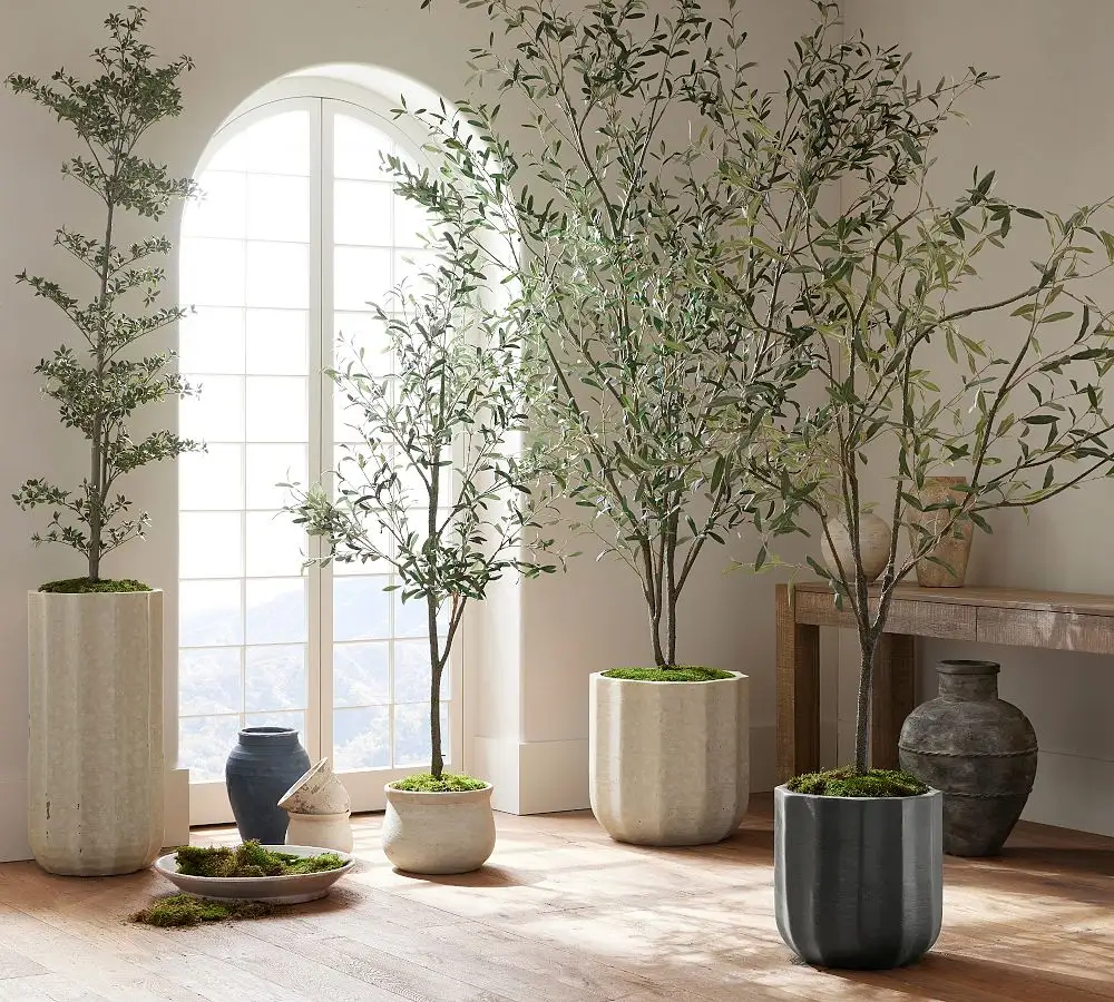 Artificial oliveira faux ornamentais vasos plantas falso interior árvore personalizado madeira seda plástico fibra de vidro árvore troncos plantar