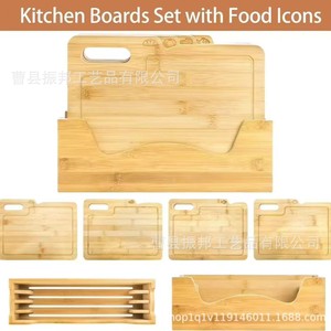 Tablas de cortar de madera rectangulares con mango, juego de tablas de cocina para verduras, carne, pescado, con estante de almacenamiento. - Product Image 5