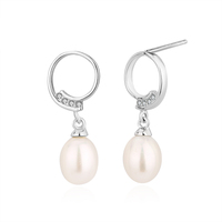 Boucles d'oreilles pendantes géométriques KAMMY tendance en argent sterling 925 avec zircon et perle, plaqué platine et rhodium, modèle HBE 3768, cadeau pour femme