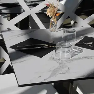 Custom Modern Calacatta White Marble Color HPL Laminate Restaurant Cafe Dining Table