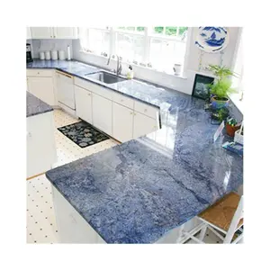 Lüks azul bahia granit mutfak tezgahı ve ada