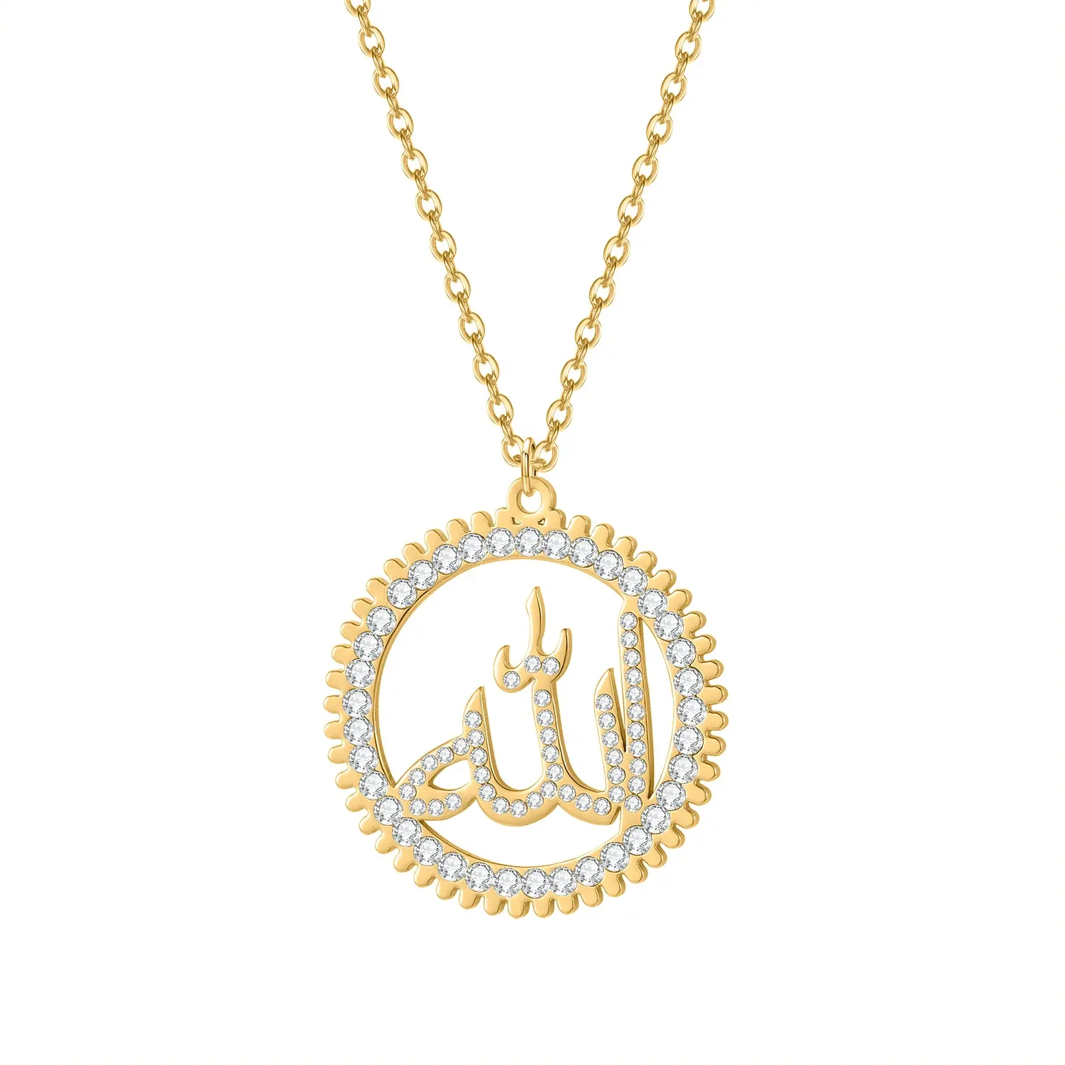 Collar de Alá de oro, colgante de nombre árabe personalizado, joyería de acero inoxidable chapada en oro de 18 quilates para mujeres y hombres