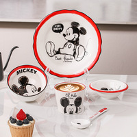 Juego de Vajilla de Cerámica Vintage de Mickey Mouse para una Persona, Tazón, Plato, Taza, Cuchara de Porcelana con Diseño Retro, en Caja