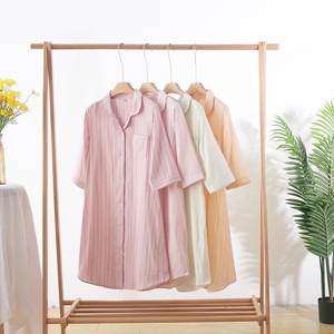 Camicia <span class=keywords><strong>da</strong></span> <span class=keywords><strong>Notte</strong></span> Traspirante in <span class=keywords><strong>Cotone</strong></span> 100% a Righe per Donna, <span class=keywords><strong>Manica</strong></span> Corta, Casual, Primavera Estate Autunno - Product Image 1