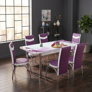 Juego de mesa de comedor extensible moderno con 6 sillas, tapa de vidrio, diseño de respaldo sólido, muebles para comedor en casa - Product Image 3