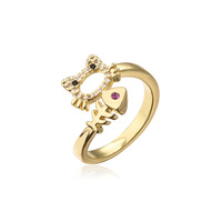 Anillos de Gato Chapados en Oro, Joyería de Moda, Lindo Personaje de Dibujos Animados, Anillo de Dedo Ajustable con Gato y Pez, Circonita Cúbica
