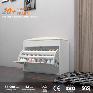 Banc moderne personnalisé avec rangement pour chaussures, meuble à chaussures à rabat avec miroir, organisateur de chaussures en bois MDF pour entrée - Product Image 2