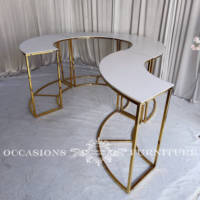 5 pièces par ensemble cadre en acier inoxydable doré avec table de gâteau d'événement de mariage en acrylique blanc