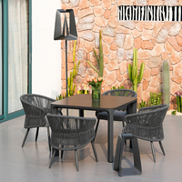 Ensemble de meubles d'extérieur de luxe en aluminium Lion Design, table de salle à manger moderne pour patio et jardin, chaises en corde, imperméables et écologiques