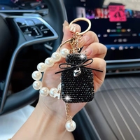 Porte-clés Bouteille de Parfum avec Nœud Papillon et Perles, Anneau de Sac à Main pour Femmes, Portefeuille, Anneau de Voiture, Breloques de Sac pour Filles