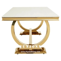 Tables de banquet de mariage pour hôtels de luxe, structure moderne en acier inoxydable, plateau en verre trempé, pieds dorés