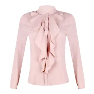 Manufacturer Good Quality Long Sleeve Vintage Luxury Pure Color Pink Blouses for Women