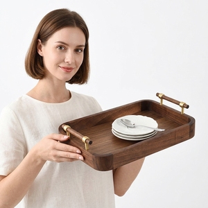 Rustic <strong>Rectangular</strong> Solid Walnut Wood Breakfast Coffee Table Platters Natural Wooden Serving <strong>Trays</strong> - Product Image 1