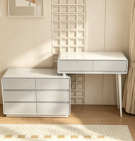 Coiffeuse en bois massif de style crème avec miroir LED et tiroirs à fermeture en douceur, moderne