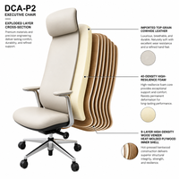 Chaise de bureau exécutive moderne ergonomique à dossier haut en cuir, pivotante, avec appui-tête intégré, accoudoirs en aluminium rembourrés réglables