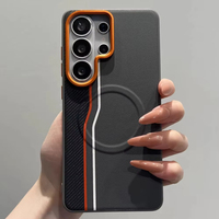 Étui de téléphone magnétique de luxe bicolore à double ligne pour Samsung Galaxy S26 Ultra S25 Edge S24 Ultra Plus avec cadre de protection orange pour l'objectif