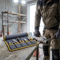 Ensemble d'outils ménagers Série Jaune-Gris Tournevis Clé à molette réglable Acier au chrome-vanadium Sac à outils en toile Réparation automobile