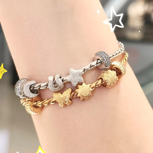 Bracelet en argent sterling 925 plaqué or avec chaîne en os de serpent rotative à deux tons pour femmes, cadeau de vacances - Product Image 6