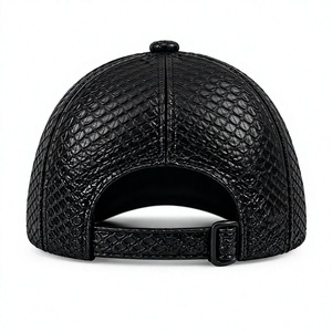 Luxury Black Leather Baseball Style 6-Panel Breathable <b>Waterproof</b> <b>Cap</b> High Quality Adjustable Metal Buckle Strap for Men Women - Product Image 2