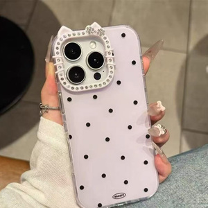 Étui de téléphone portable pour iPhone 16 17 Pro Max 15 14 Plus 13 12 Mini, motif de dessin animé tendance, vague, 2 en <span class=keywords><strong>1</strong></span>, avec lentille en diamant, oreilles de chat - Product Image 6