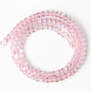 Wholesale 4MM Round Smooth AB Color Pink Gold Glitter Clear Crystal Beads For Jewelry Making DIY Bracelet Necklace Loose Beads