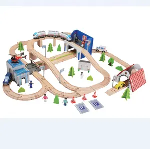 उच्च गुणवत्ता पर्यावरण के अनुकूल 149pcs कस्टम Multifunctional मछली पकड़ने शैक्षिक क्लासिक रेलवे खिलौने लकड़ी ट्रेन ट्रैक बच्चों खिलौना