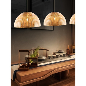 Rattan Pendant <b>Light</b> Round E27 <b>Led</b> Warm <b>Light</b> Single Head Chandelier For <b>Tea</b> Room Restaurant Bar Counter Chinese Pastoral Style - Product Image 5
