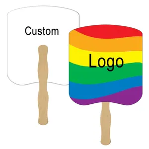 Benutzer definierte Holzgriff Papier fächer Rainbow Pride Hand Fan