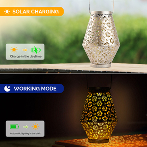 Solar Powered Lantern <b>Light</b> Metal Cutout Hanging Solar Lantern Auto On/Off LED Decorative <b>Light</b> <b>for</b> Patio Garden <b>Pathway</b> - Product Image 5
