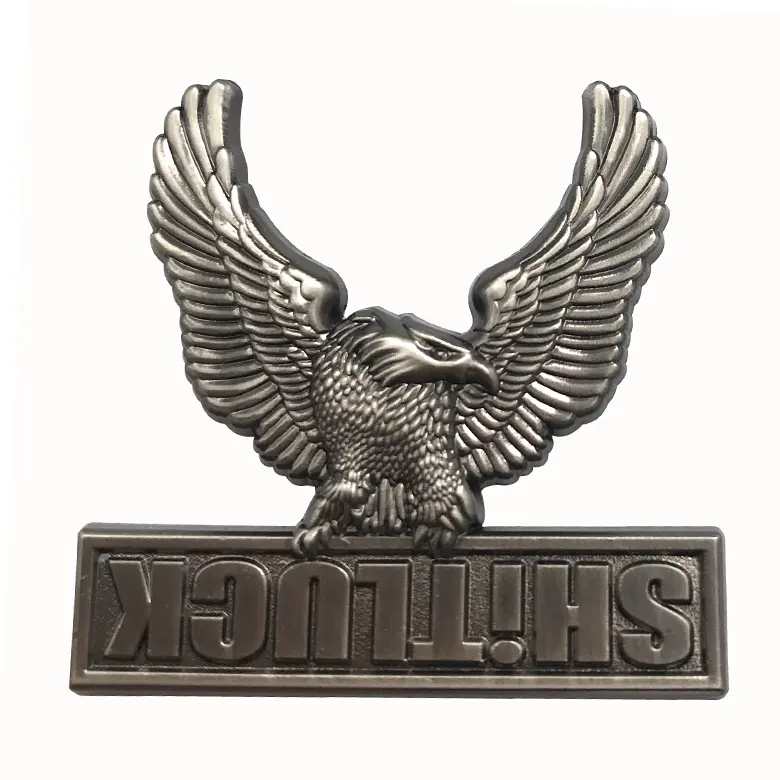 Hot sale custom metal badge pin anti-silver plated 3D eagle lucky animal lapel pin manufacturers china