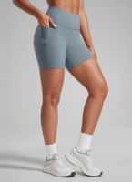 Shorts de cyclisme pour femmes taille haute 5 pouces avec poches latérales, shorts de sport pour femmes, ceinture personnalisée en forme de lettre, shorts de yoga pour femmes