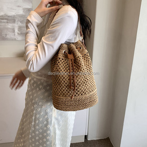 Unisex Eco-Friendly Single Strap <b>Straw</b> Bucket <b>Bag</b> Handmade Woven 1-1.9L Capacity Party Travel Application DAQI Polyester Lining - Product Image 5