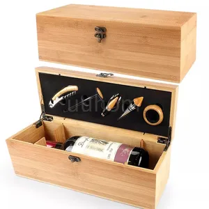 Coffret cadeau 4 pièces ouvre-bouteille en bois de bambou Kit de tire-bouchon ouvre-bouteille Kit d'accessoires pour le vin Vente en gros