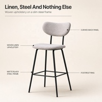 Tabouret de bar moderne rembourré avec dossier, chaise de bar en tissu à structure métallique noire pour îlot de cuisine, bar à domicile, vente en gros