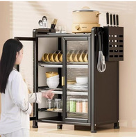 Grande Armoire de Rangement de Cuisine Multi-Niveaux Anti-Poussière avec Porte pour Vaisselle, Bols et Assiettes