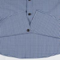 Kemeja Pria Biru Abu-abu Motif Kotak-kotak 100% Katun Anti Kusut Lengan Pendek Kerah Turun Kancing Depan Ujung Melengkung Kasual Musim Panas