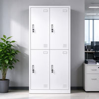 Armoire de rangement métallique à quatre portes avec serrure, poignées encastrées, design moderne pour dortoirs d'employés