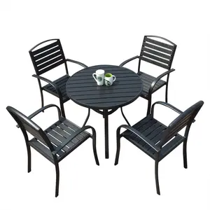 Patio Aluminum Outdoor Furniture Plastic Wood Top Garden Outdoor Table And Chairs Hot Sale Outdoor Table And Chair Sets