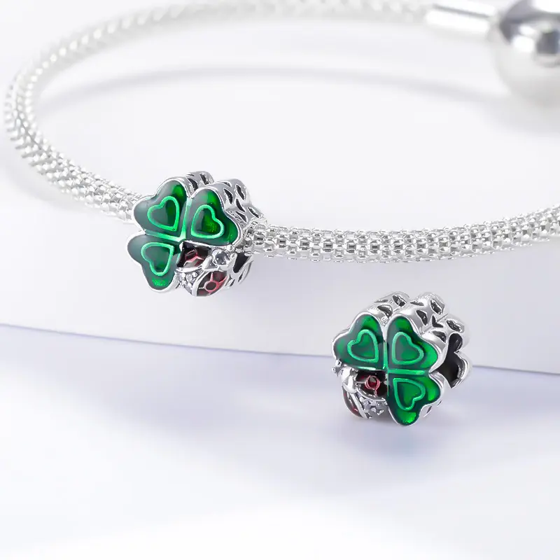 Wholesale new product 925 sterling silver charm love heart bead lucky clover heartbeat charms for bracelet making
