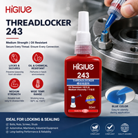 HiGlue 243 50ml/250ml Colle de blocage de filetage bleue à résistance moyenne pour fixations métalliques, composé anti-desserrage