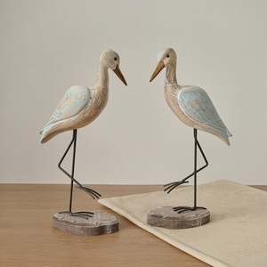 Mediterranean Style Wooden Bird Carving Ornament 2Pcs <b>Tabletop</b> Decor Vintage Figurine For Home Office Gift - Product Image 2