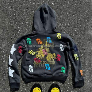 Logotipo personalizado Streetwear Oversized 500gsm Hoodie Letter Patch Work Chenille Bordado Hoodies - Product Image 1