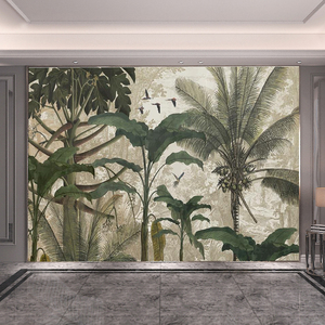 Sfondo retrò dipinto a mano sfondo stile Nanyang <span class=keywords><strong>piante</strong></span> della foresta pluviale tropicale sud-est Asia Hotel ristorante B & B <span class=keywords><strong>carta</strong></span> <span class=keywords><strong>da</strong></span> <span class=keywords><strong>parati</strong></span> - Product Image 2