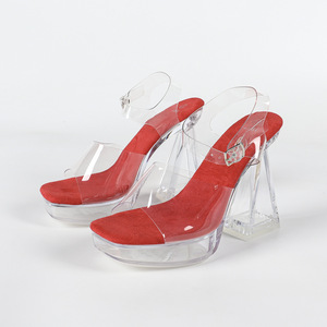 12cm talons hauts sandales Transparent talon épais pôle chaussures de danse pour filles fête Club femmes sandales à talons femmes chaussures de danse - Product Image 3