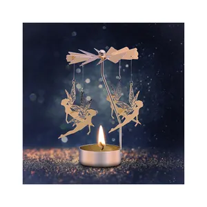 Pemegang Lilin Whirligig Aromaterapi Peri Putar Logam Emas Digunakan untuk Makan Malam Romantis dan Hadiah Gadis