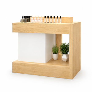 Mueble de Exhibición de Cosméticos de Madera Personalizado, Mostrador para Tienda Minorista, Estanterías para Tienda de Belleza, Diseño Interior con Pared Vegetal - Product Image 2