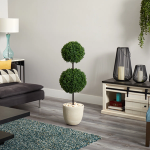 Boule de topiaire artificielle en buis, résistante aux UV, en PE, pour décoration extérieure, plante réaliste, double boule de verdure, herbe de Milan - Product Image 6