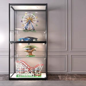 Modern Jewelry Aluminum Frame Tempered Glass Display Showcase LED Light Polished <b>Lockable</b> Vitrine <b>Cabinet</b> for Retail Home Smoke - Product Image 5
